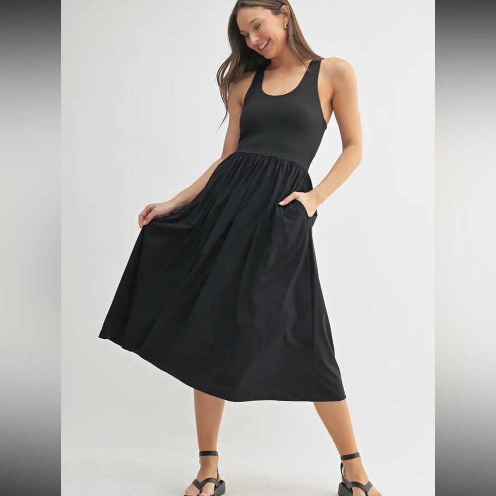 015. Ribbed tank midi racerback dress in black